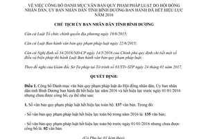 Quyết định 331/QĐ-UBND công bố Danh mục văn bản quy phạm pháp luật hết hiệu lực Bình Dương 2017