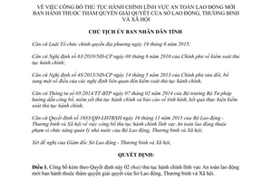 Quyết định 226/QĐ-UBND công bố thủ tục hành chính lĩnh vực An toàn lao động Bạc Liêu 2017