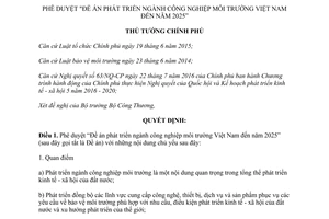 Quyết định 192/QĐ-TTg Đề án phát triển ngành công nghiệp môi trường Việt Nam đến 2025 2017