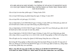 Thông tư 02/2017/TT-BNNPTNT sửa đổi 48/2013/TT-BNNPTNT chứng nhận an toàn thực phẩm thủy sản