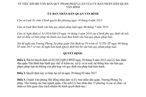 Quyết định 01/2017/QĐ-UBND bãi bỏ 02/2012/QĐ-UBND quy chế về kiểm tra văn bản Tân Bình Hồ Chí Minh