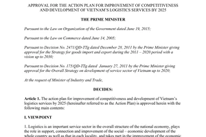 Decision 200/QD-TTg action plan improvement competitiveness development of Vietnam’s logistics services