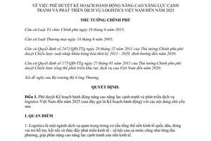 Quyết định 200/QĐ-TTg Kế hoạch hành động nâng cao năng lực cạnh tranh phát triển dịch vụ logistics 2017