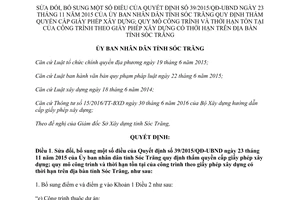 Quyết định 07/2017/QĐ-UBND sửa đổi 39/2015/QĐ-UBND thẩm quyền cấp giấy phép xây dựng Sóc Trăng