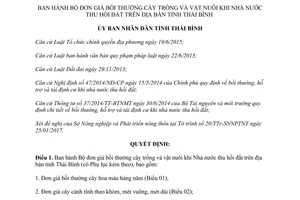 Quyết định 02/2017/QĐ-UBND Bộ đơn giá bồi thường cây trồng vật nuôi Nhà nước thu hồi đất Thái Bình