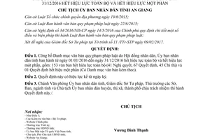 Quyết định 442/QĐ-UBND danh mục văn bản hết hiệu lực toàn bộ một phần An Giang 2017