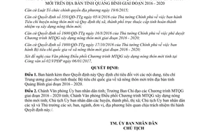 Quyết định 433/QĐ-UBND nội dung Bộ tiêu chí quốc gia về xã nông thôn mới Quảng Bình 2017
