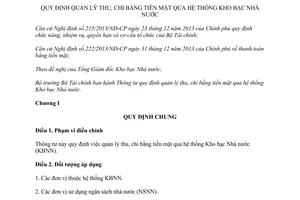 Thông tư 13/2017/TT-BTC quản lý thu chi bằng tiền mặt qua hệ thống Kho bạc Nhà nước