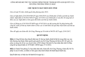 Quyết định 253/QĐ-UBND công bố bãi bỏ thủ tục hành chính thẩm quyền Sở Công Thương Cà Mau 2017