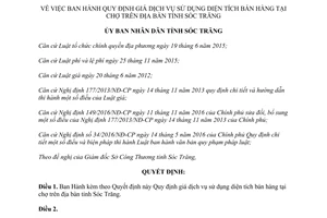 Quyết định 08/2017/QĐ-UBND Quy định giá dịch vụ sử dụng diện tích bán hàng tại chợ Sóc Trăng