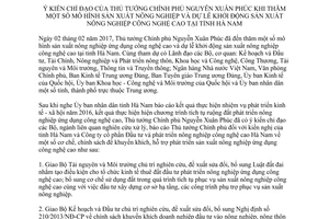 Thông báo 77/TB-VPCP ý kiến Thủ tướng khi thăm mô hình sản xuất nông nghiệp dự lễ khởi động 2017