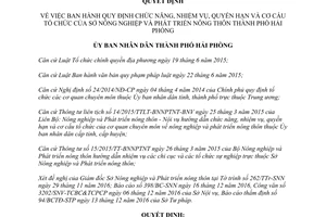 Quyết định 309/2017/QĐ-UBND chức năng nhiệm vụ quyền hạn cơ cấu Sở Nông nghiệp Hải Phòng