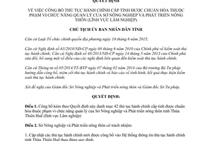 Quyết định 302/QĐ-UBND thủ tục hành chính cấp tỉnh được chuẩn hóa quản lý Sở Nông nghiệp Huế 2017