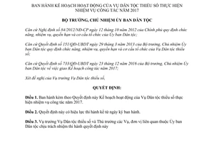 Quyết định 48/QĐ-UBDT Kế hoạch hoạt động Vụ Dân tộc thiểu số thực hiện nhiệm vụ công tác 2017