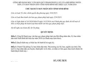 Quyết định 109/QĐ-UBND công bố Danh mục văn bản quy phạm pháp luật hết hiệu lực Ninh Bình 2017