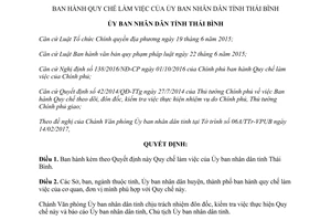 Quyết định 03/2017/QĐ-UBND Quy chế làm việc của Ủy ban nhân dân tỉnh Thái Bình