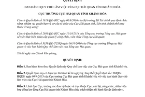 Quyết định 48/QĐ-HQKH Quy chế làm việc của Cục Hải quan tỉnh Khánh Hòa 2017