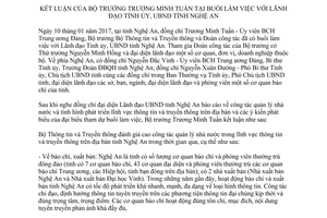 Thông báo 30/TB-BTTTT kết luận của Bộ trưởng buổi làm việc Lãnh đạo Tỉnh ủy Ủy ban tỉnh Nghệ An 2017