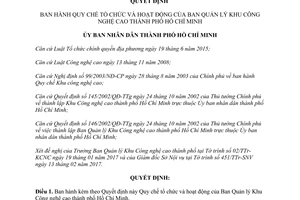 Quyết định 07/2017/QĐ-UBND Quy chế tổ chức hoạt động Ban Quản lý Khu Công nghệ cao Hồ Chí Minh