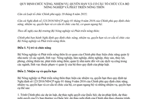Nghị định 15/2017/NĐ-CP chức năng nhiệm vụ quyền hạn cơ cấu tổ chức Bộ Nông nghiệp Phát triển nông thôn