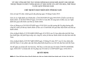 Quyết định 197/QĐ-UBND công bố thủ tục hành chính mới bị hủy bỏ quản lý Sở Văn hóa Hà Nam 2017