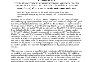 Công điện 1475/CĐ-BNN-TY 2017 ngăn chặn vi rút cúm gia cầm A H7N9 cúm khác vào Việt Nam