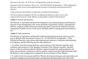 Decree 15/2017/ND-CP functions tasks powers organizational Ministry Agriculture Rural Development