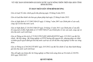 Quyết định 08/2017/QĐ-UBND đơn giá bán nước sạch nông thôn Bình Dương