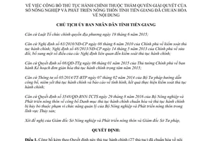 Quyết định 260/QĐ-UBND công bố thủ tục hành chính Sở Nông nghiệp Phát triển nông thôn Tiền Giang 2017