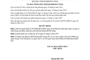 Quyết định 03/2017/QĐ-UBND bãi bỏ 30/2006/QĐ-UBND quản lý chất lượng sản phẩm hàng hóa Đà Nẵng