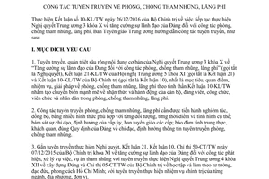 Hướng dẫn 27-HD/BTGTW công tác tuyên truyền phòng chống tham nhũng lãng phí 2017