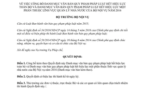 Quyết định 669/QĐ-BNV Danh mục văn bản quy phạm pháp luật hết hiệu lực toàn bộ một phần 2017