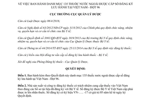 Quyết định 65/QĐ-QLD danh mục 135 thuốc nước ngoài được cấp số đăng ký lưu hành tại Việt Nam 2017