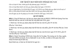 Quyết định 538/QĐ-UBND Danh mục văn bản quy phạm pháp luật hết hiệu lực Quảng Nam 2017