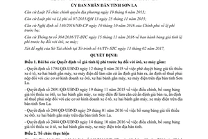 Quyết định 341/QĐ-UBND bãi bỏ Quyết định tính lệ phí trước bạ ôtô xe máy Sơn La 2017