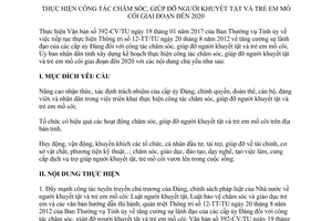 Kế hoạch 348/KH-UBND thực hiện công tác chăm sóc giúp đỡ người khuyết tật trẻ em mồ côi Hà Nam 2017