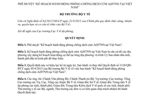 Quyết định 567/QĐ-BYT phê duyệt Kế hoạch hành động phòng chống dịch cúm A H7N9 tại Việt Nam 2017