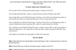 Quyết định 06/2017/QĐ-UBND Quy định phạm vi bảo vệ công trình thủy lợi Hà Nam