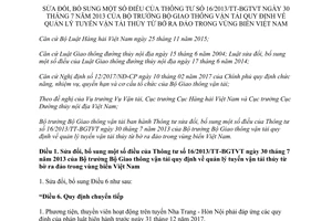 Thông tư 05/2017/TT-BGTVT sửa đổi 16/2013/TT-BGTVT quản lý tuyến vận tải thủy từ bờ ra đảo