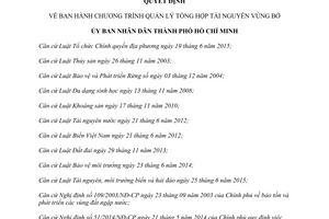 Quyết định 713/QĐ-UBND Chương trình quản lý tổng hợp tài nguyên vùng bờ Hồ Chí Minh 2017