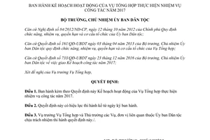 Quyết định 52/QĐ-UBDT Kế hoạch hoạt động Vụ Tổng hợp thực hiện nhiệm vụ công tác 2017