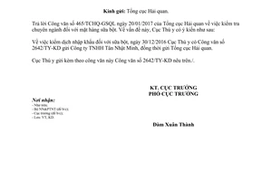 Công văn 180/TY-KD kiểm dịch nhập khẩu sữa bột 2017