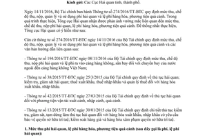 Công văn 797/TCHQ-TXNK thực hiện 274/2016/TT-BTC phí hải quan lệ phí quá cảnh 2017