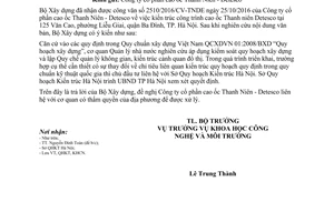 Công văn 37/BXD-KHCN khoảng lùi khối tháp công trình cao ốc Thanh niên Detesco tại 125 Văn Cao 2017