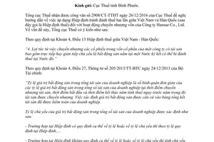 Công văn 466/TCT-CS áp dụng Hiệp định thuế giữa Việt Nam Hàn Quốc hoạt động chuyển nhượng vốn 2017