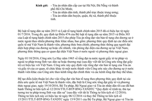 Công văn 33/TANDTC-HTQT tống đạt văn bản tố tụng đương sự ở nước ngoài vụ việc dân sự hành chính 2017