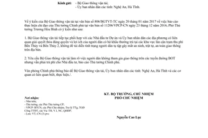 Công văn 1504/VPCP-CN bảo đảm an ninh trật tự an toàn giao thông tại trạm thu phí cầu Bến Thủy 2017