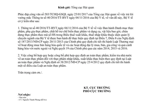 Công văn 622/ATTP-PC vướng mắc 40/2016/TT-BYT 2017