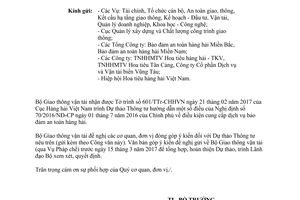 Công văn 1824/BGTVT-PC góp ý kiến đối với dự thảo Thông tư thướng dẫn 70/2016/NĐ-CP 2017