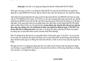 Công văn 356/BHXH-CĐ tạm dừng chuyển tiền trợ cấp vào tài khoản người lao động Hồ Chí Minh 2017